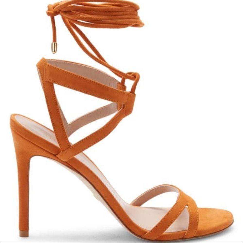 New STUART WEITZMAN Soiree 100 Lace-Up Sandals Mango SZ 5.5